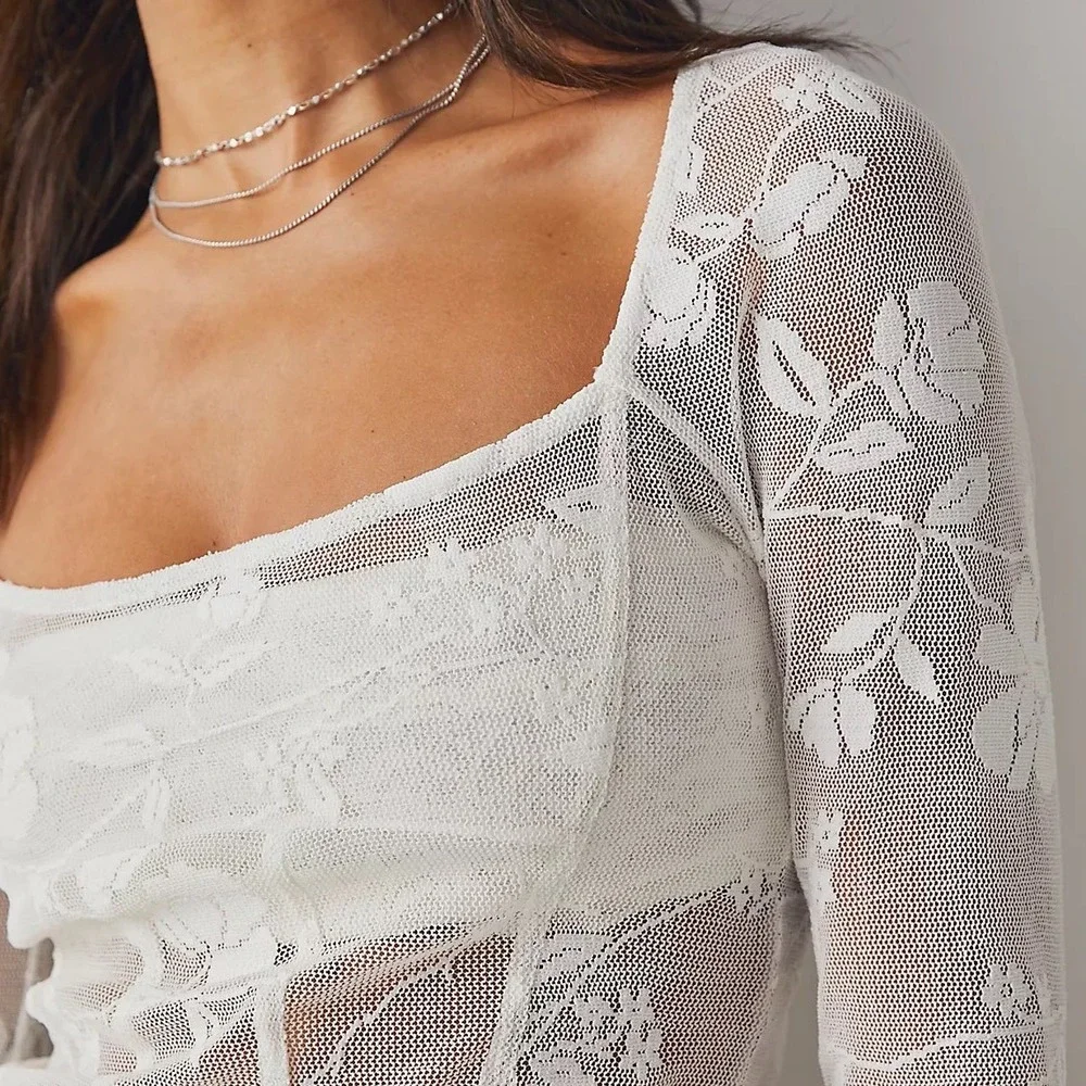 Free People Intimately Love Like This Lace Layering Top White Small Square Neck